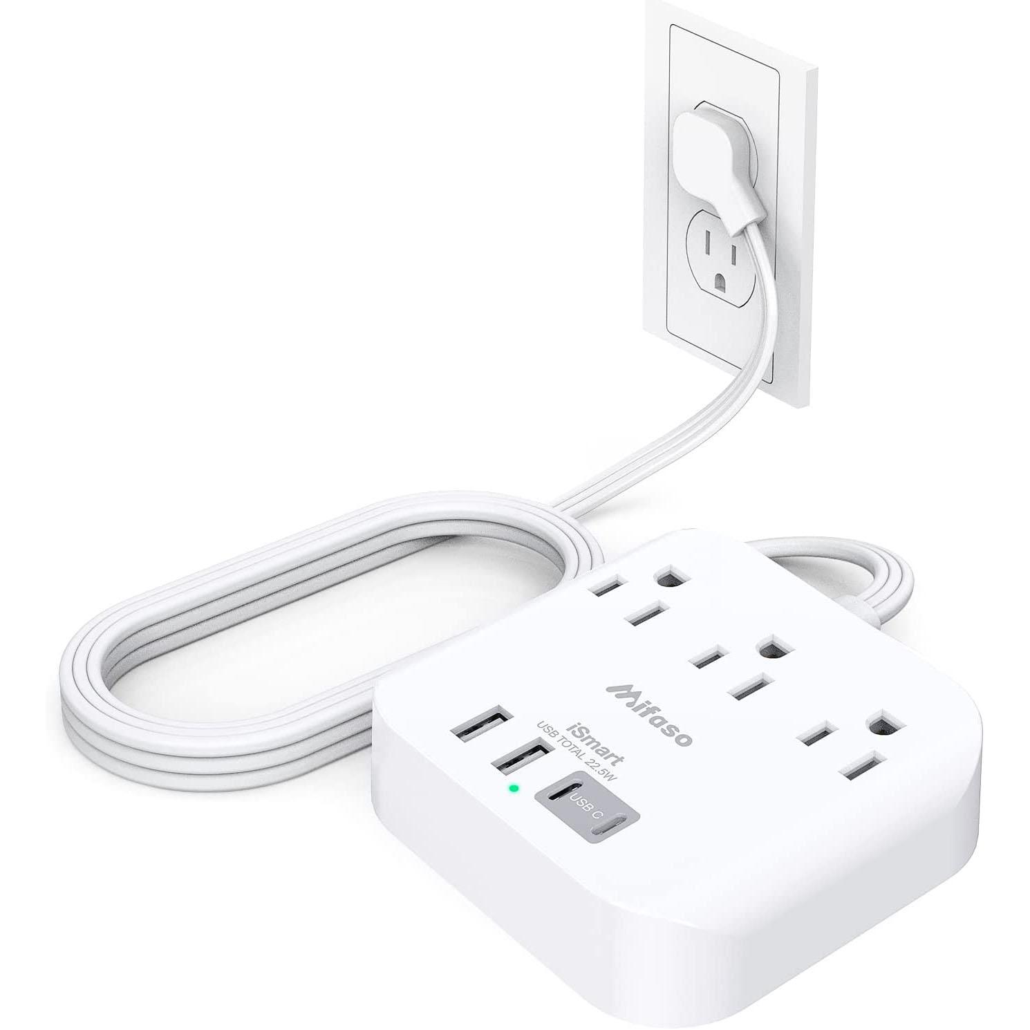 Mifaso 3 Outlets with 4 USB Ports Power Strip for $10.09