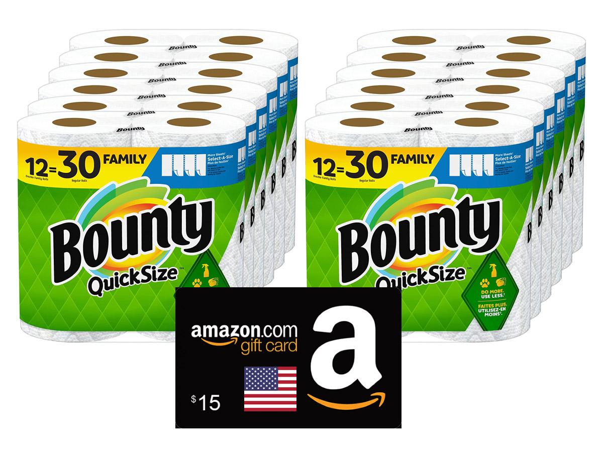 Bounty Quick-Size Paper Towels 24 Pack with $15 Amazon Gift Card for $46.24 Shipped