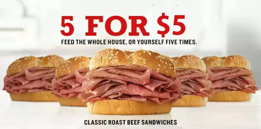 5 Arbys Classic Roast Beef Sandwiches for $5 When You Download the Arbys App