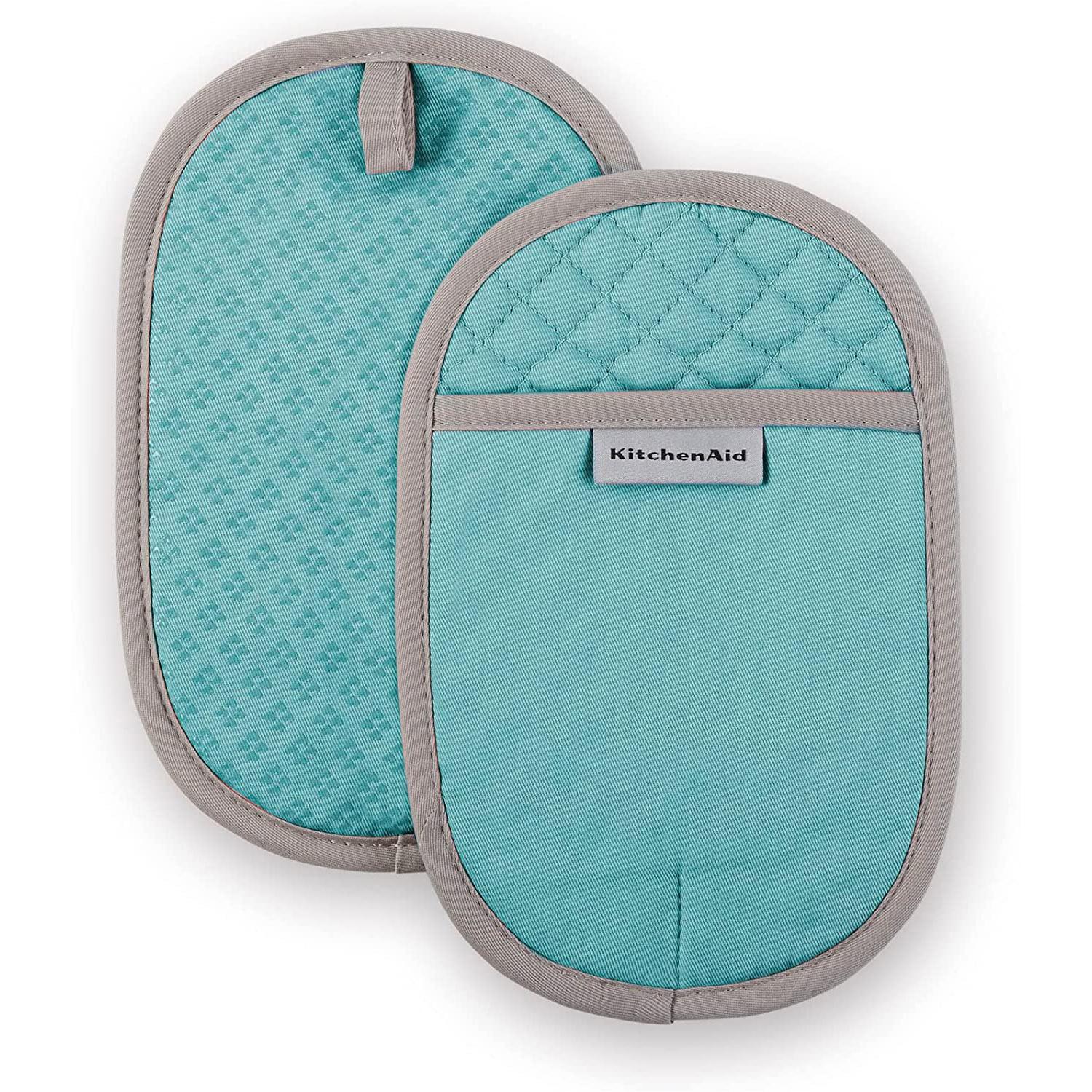 KitchenAid Asteroid Oval Pot Holder in Aqua 2 Pack for $5.21