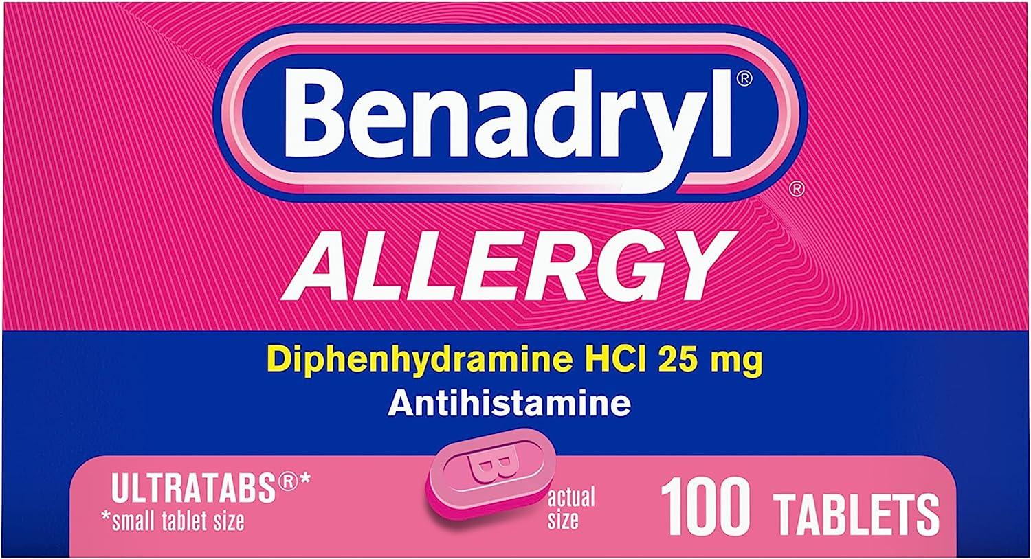 Benadryl Allergy Antihistamine Diphenhydramine Tablets 100 Pack for $7.87 Shipped