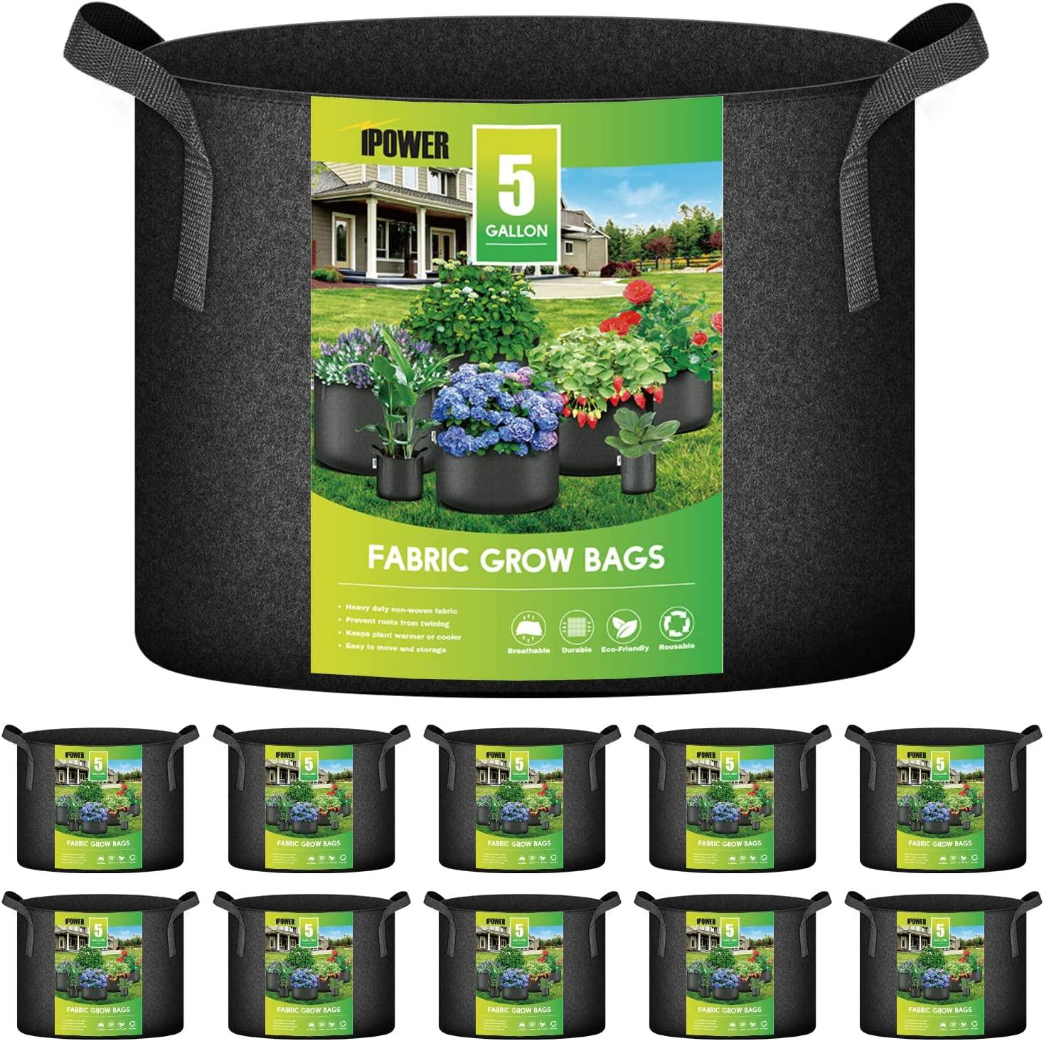 5-Gallon Nonwoven Garden Grow Bags with Strap Handles 10 Pack for $16.58