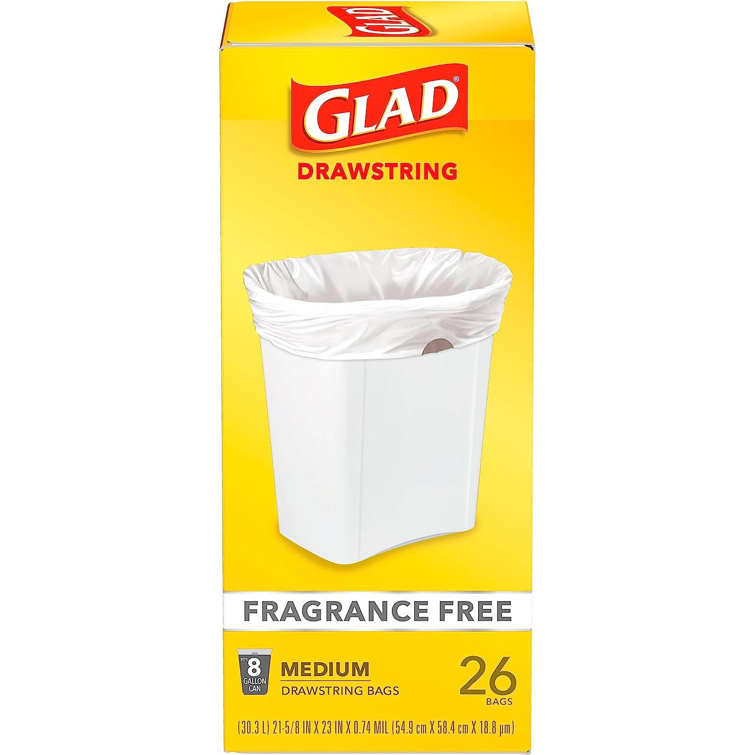 8-Gallon Glad Medium Drawstring Trash Bags 26 Pack for $2.99