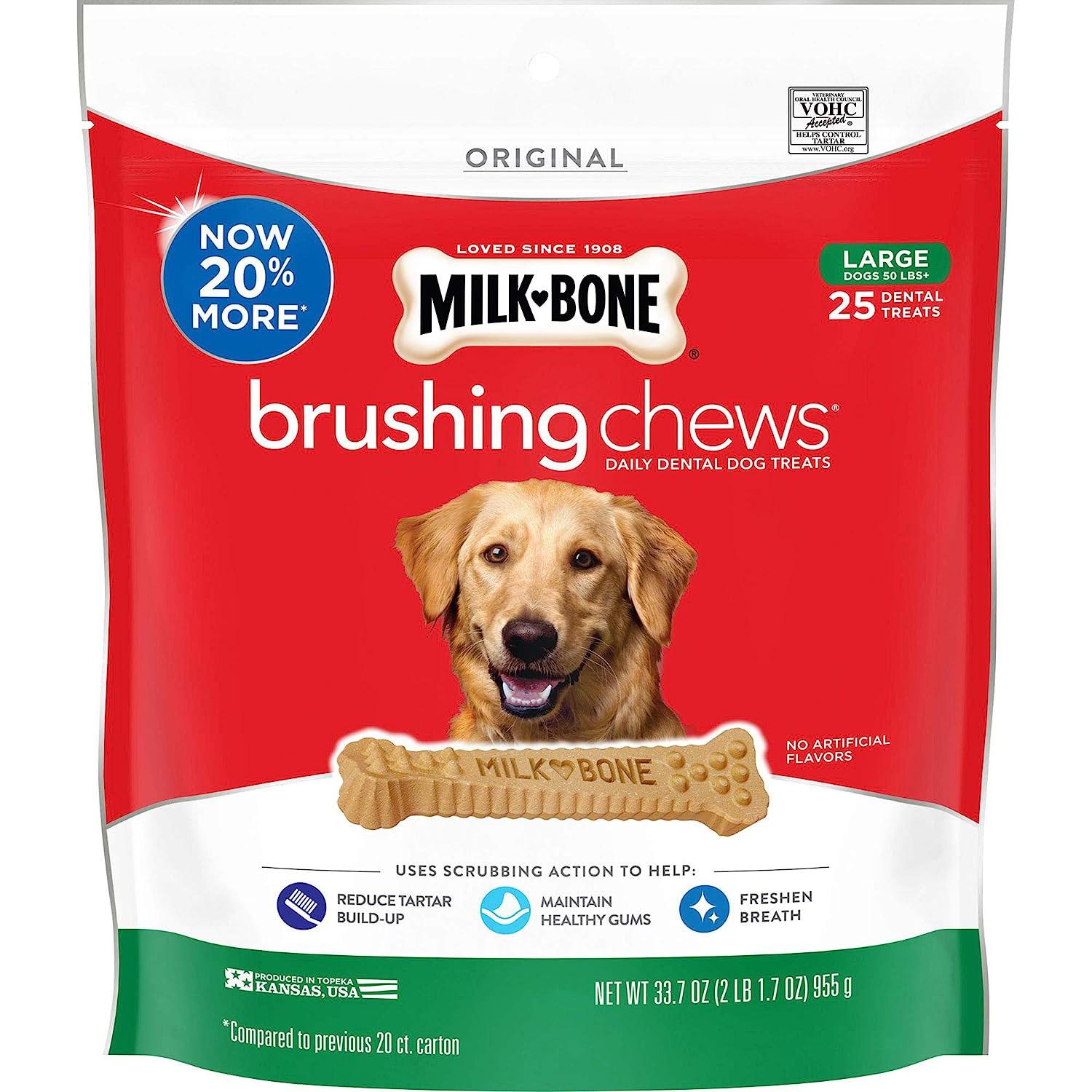 Milk-Bone Brushing Chews Daily Dental Dog Treats 25 Pack for $7.59 Shipped