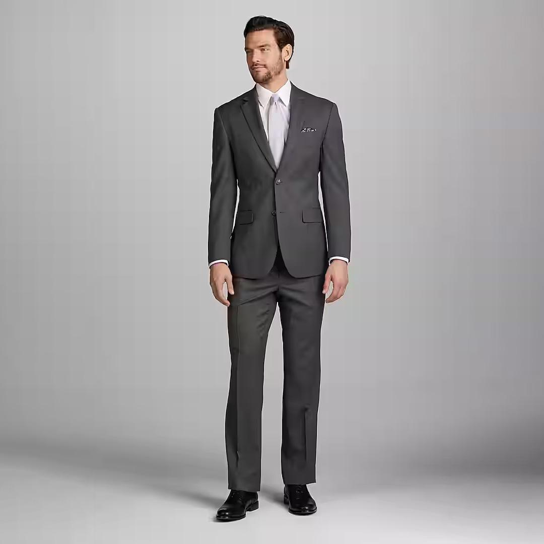 Jos A Bank Mens Tailored Fit Herringbone Grey 2-Piece Suit Deals