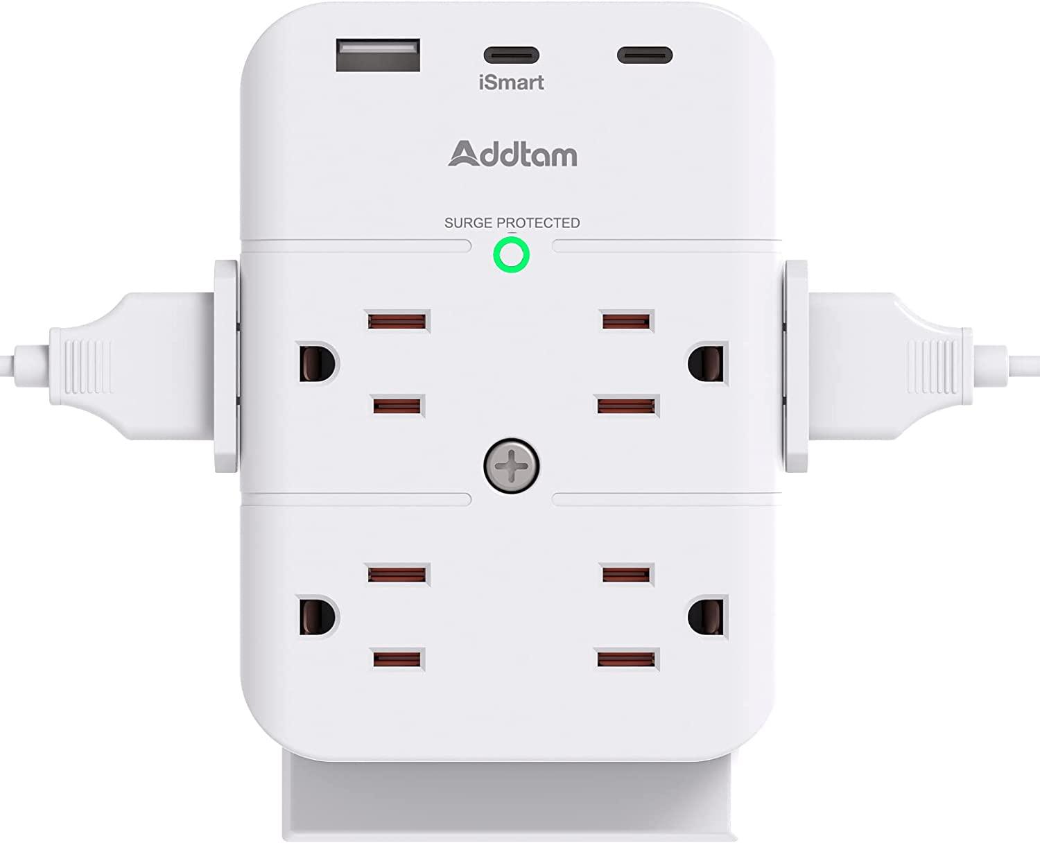 Addtam 8-Outlet Power Strip/Surge Protector Extender for $9.11