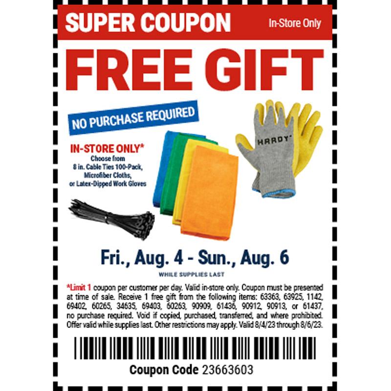 Free Microfiber Clothes or Work Gloves or Cable Ties at Harbor Freight