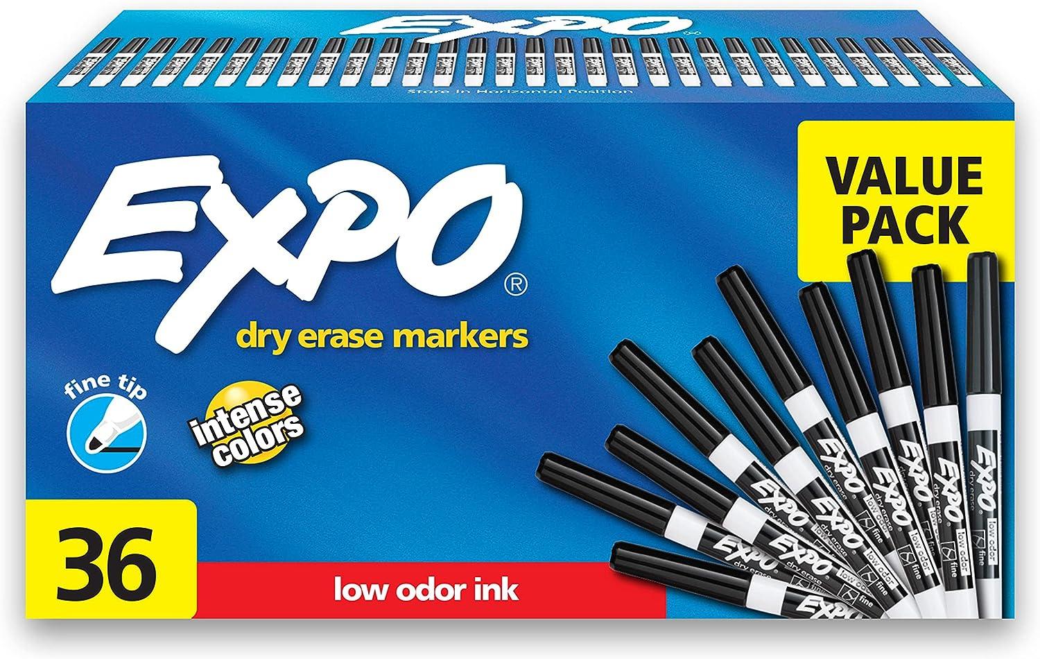 EXPO Low Odor Fine Tip Black Dry Erase Markers 36 Pack for $12.51 Shipped