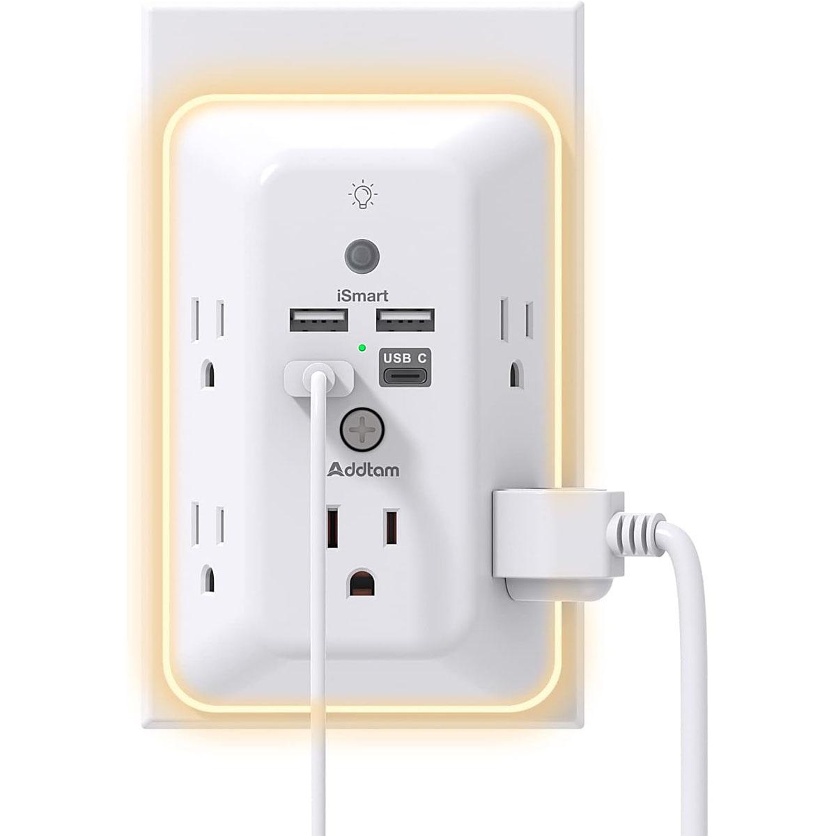 Addtam Multi Plug Outlet Extender Surge Protector for $12