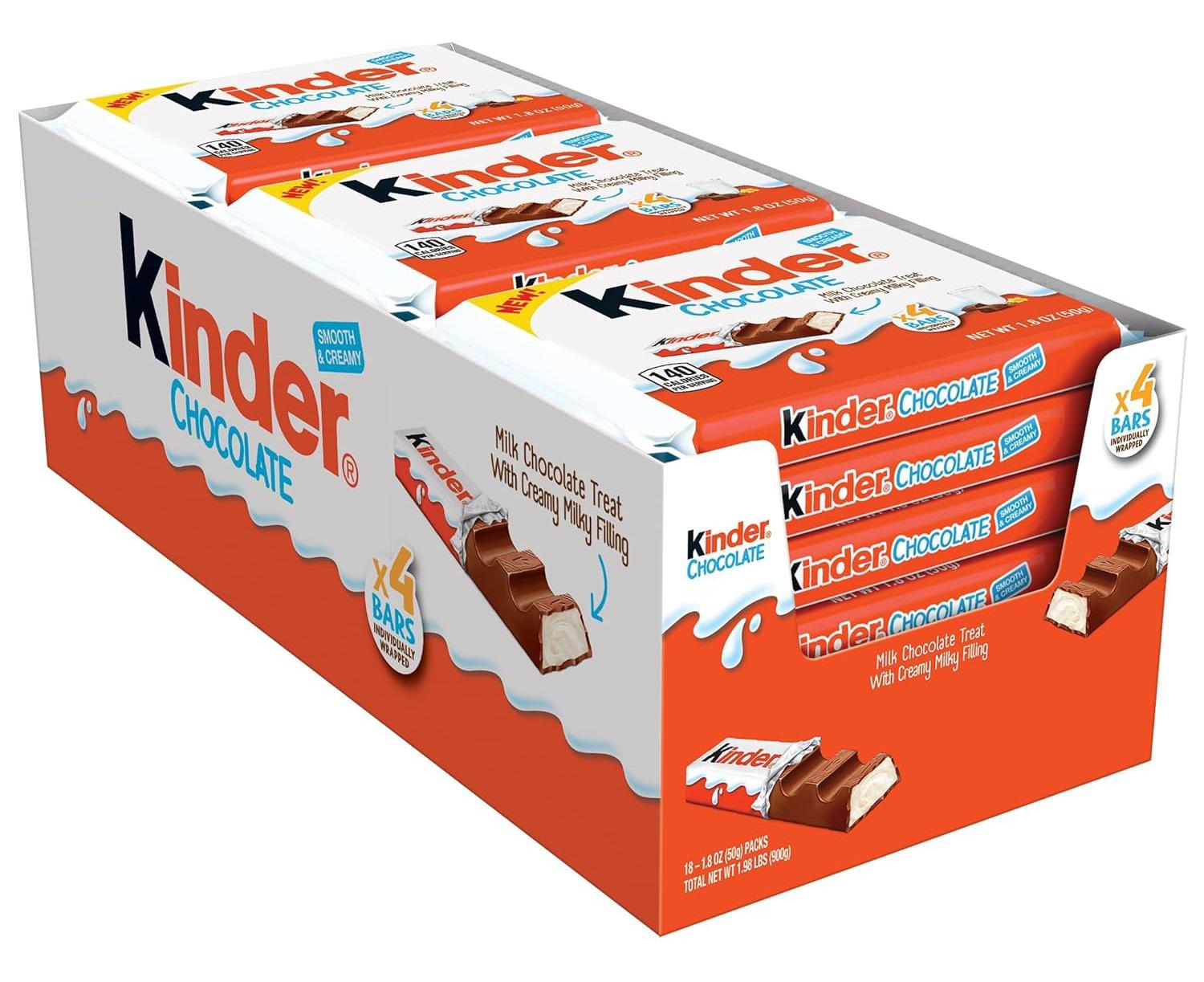 Kinder Chocolate Milk Chocolate Bar With Creamy Milky Filling 18 Pack for $16.48
