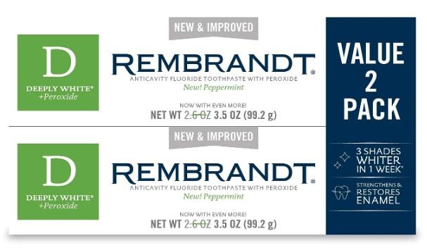 Rembrandt Deeply White + Peroxide Whitening Toothpaste 2 Pack for $5.58