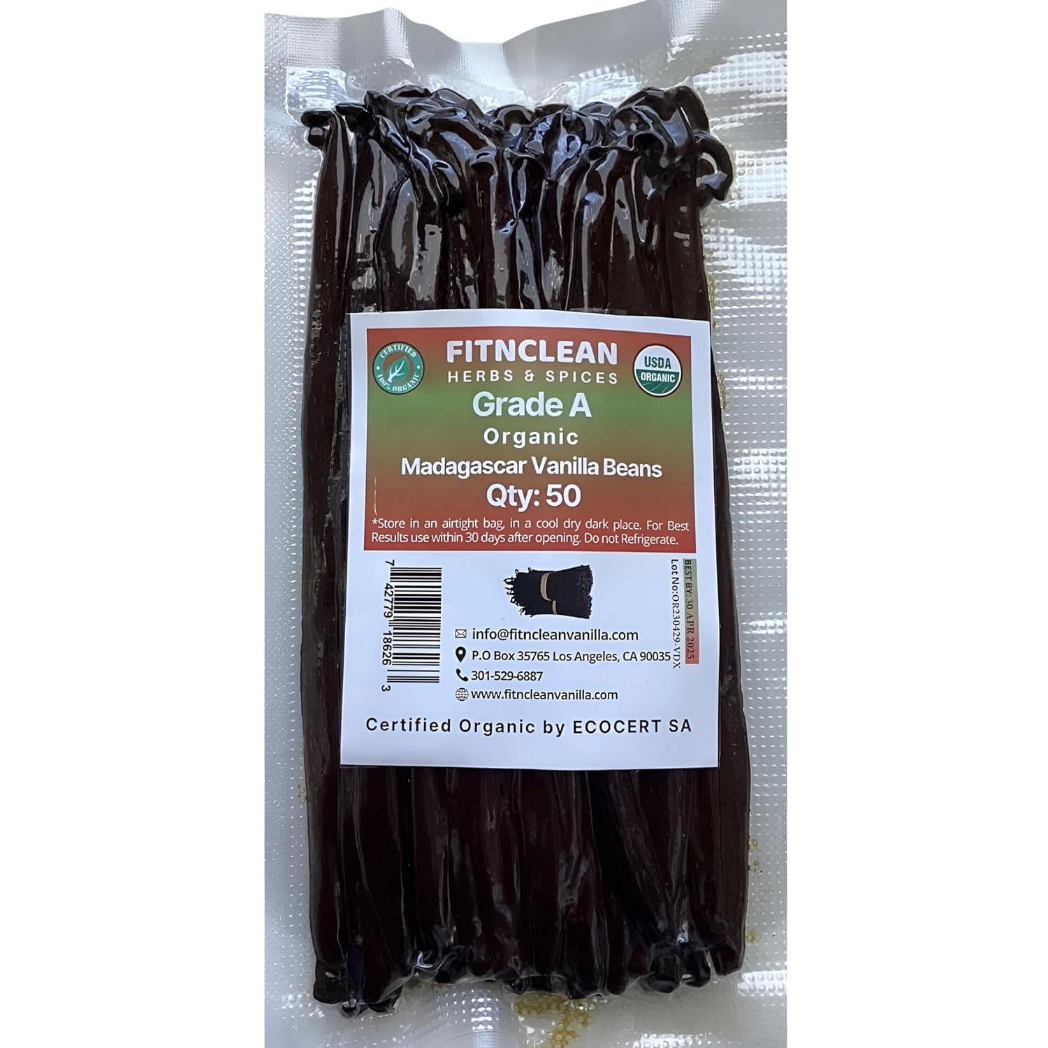 Organic Grade A Madagascar Vanilla Beans 50 Pack for $29.59
