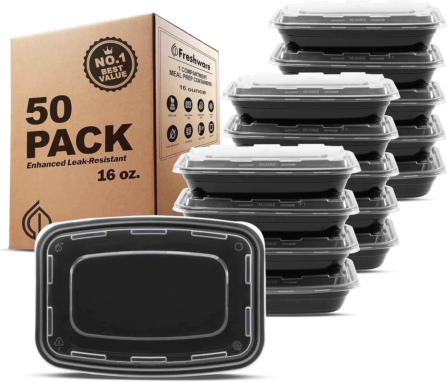 Freshware Meal Prep Containers 1 Compartment with Lids 50 Pack for $14.71