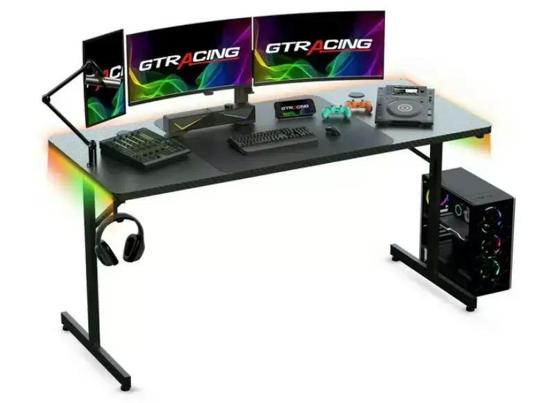 Gtracing 55in Large RGB Gaming Desk T-Shaped Office Desk Table for $59.99 Shipped