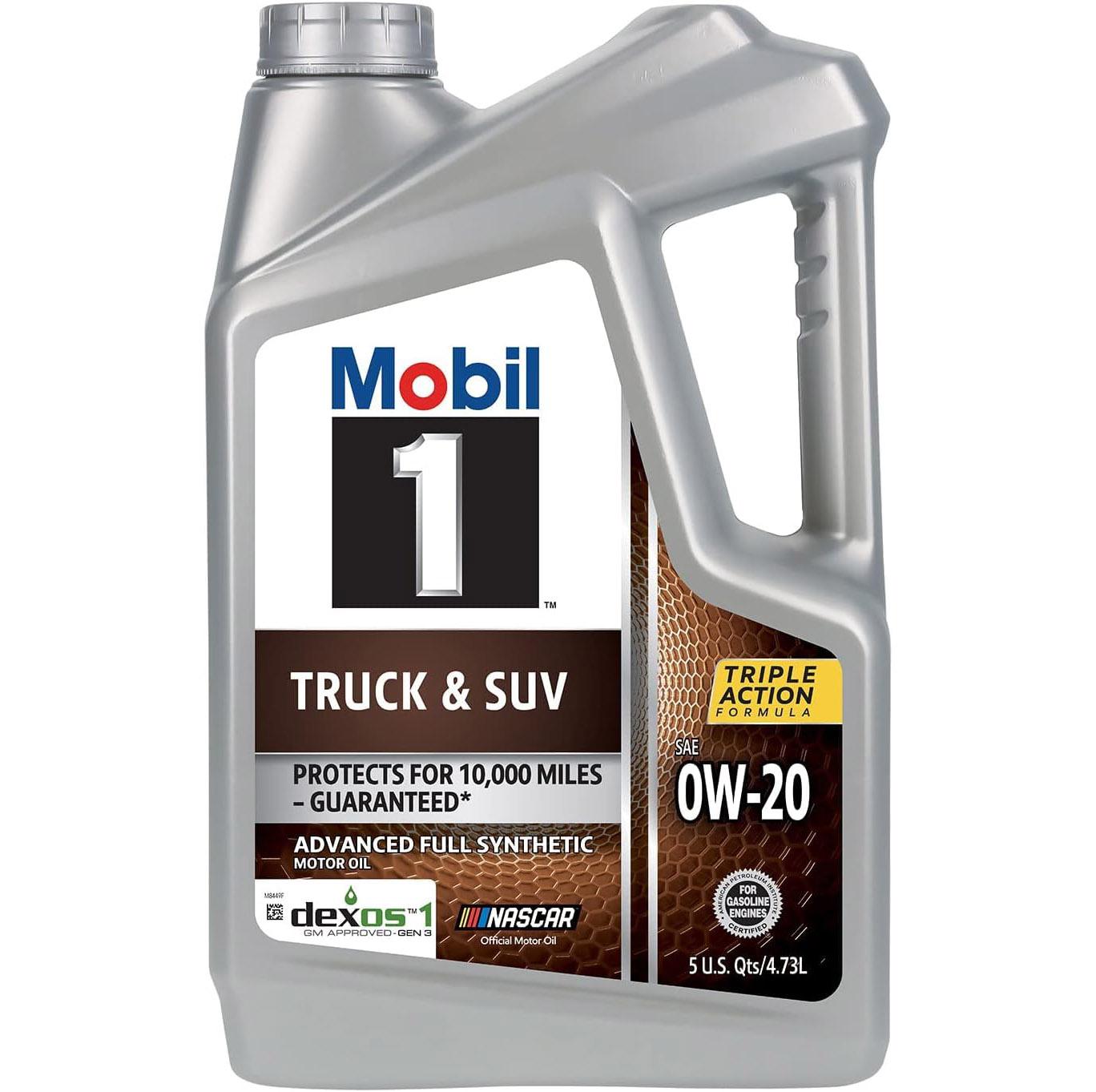 Mobil 1 Truck and SUV Full Synthetic Motor Oil 0W-20 5-Quarts for $21.29