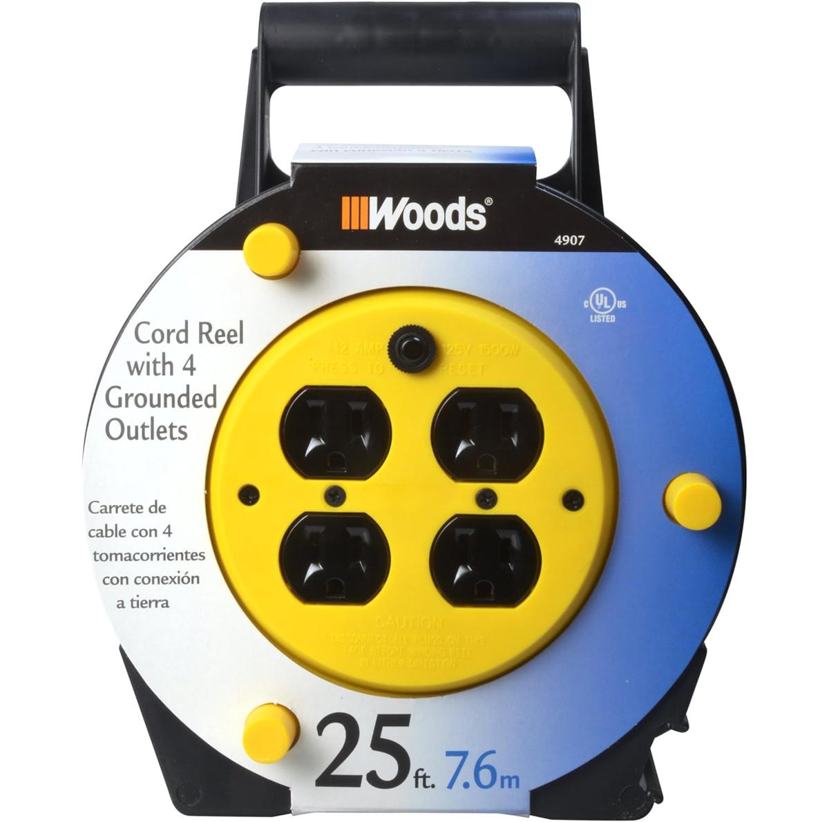 Woods 4907 Extension Cord Reel with 4-Outlets and Circuit Breaker for $14.96
