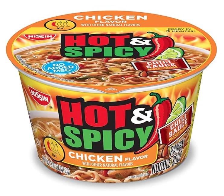 Nissin Hot and Spicy Ramen Noodle Soup with Chicken 6 Pack for $6