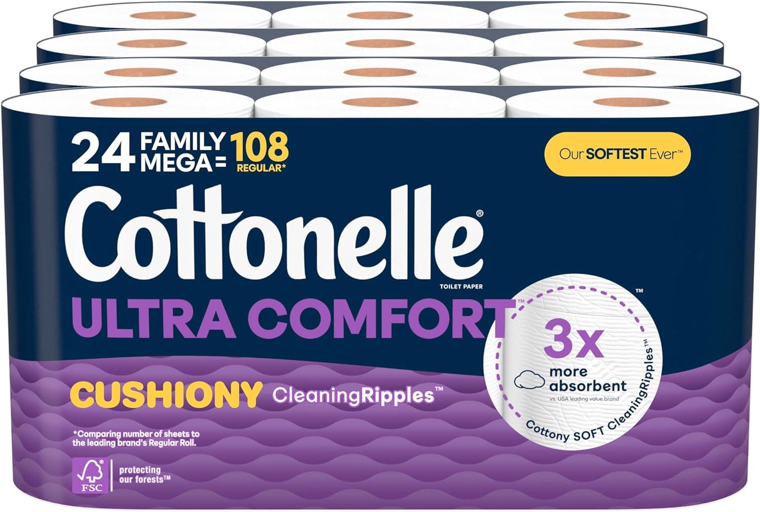Cottonelle Ultra Comfort Toilet Paper Family Mega Rolls 24 Pack for $22.07