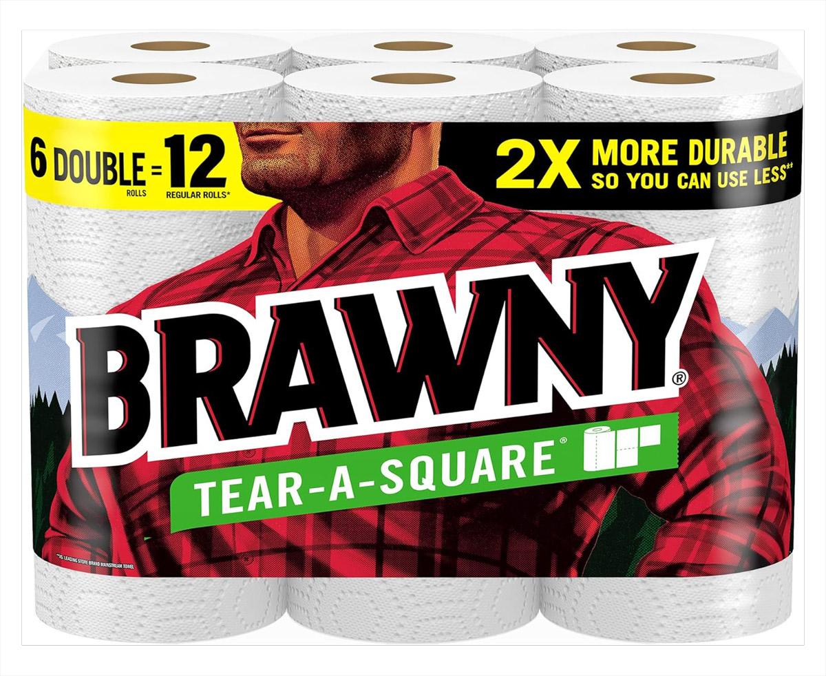 Brawny Tear-A-Square Paper Towels 6 Rolls for $9.49