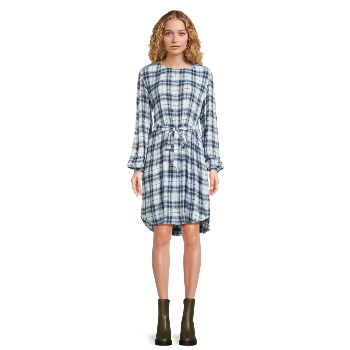 Time and Tru Womens Belted Long Sleeve Mini Dress for $3.91