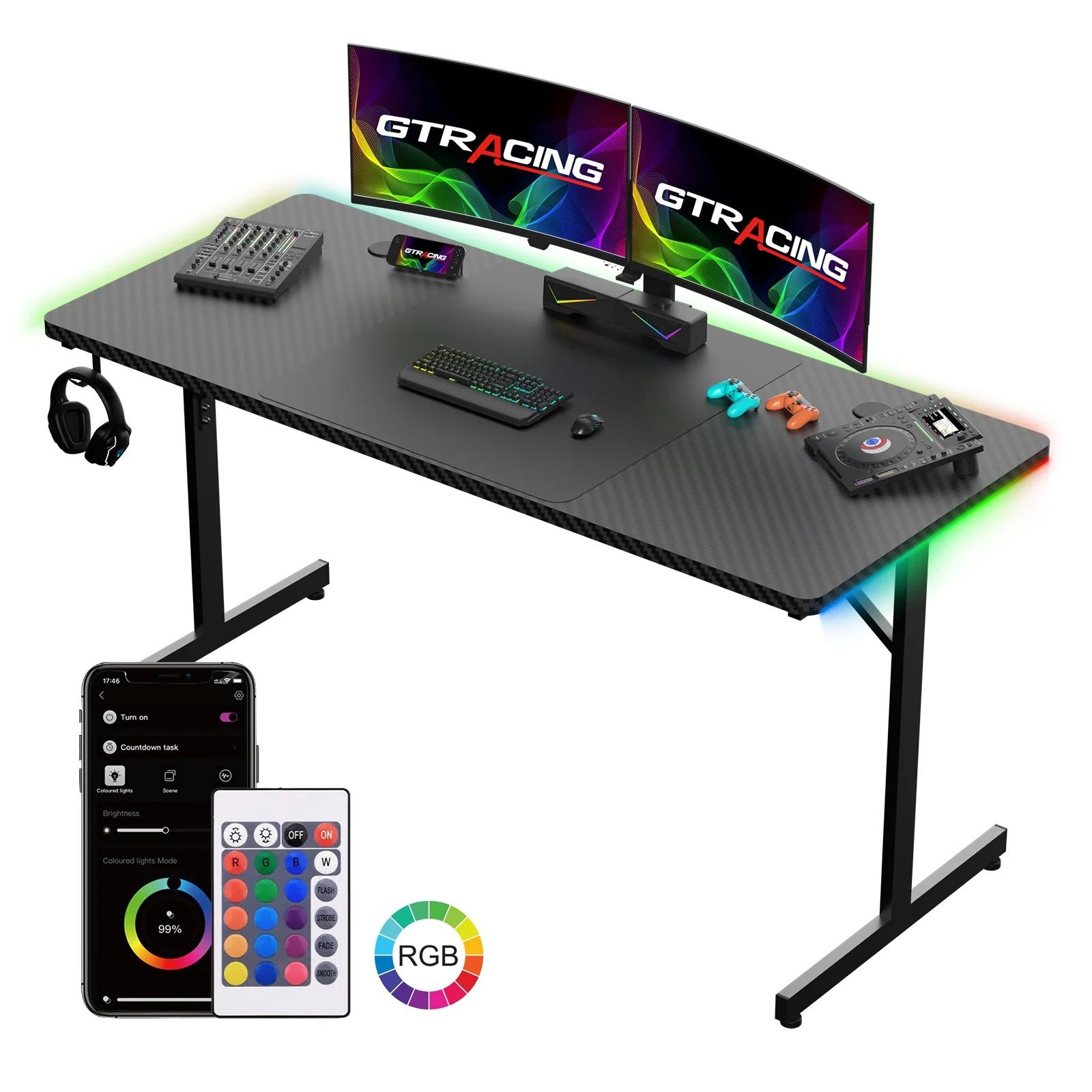 55in Large RGB Gaming Desk with Mouse Pad T-Shaped Office Desk for $69.99 Shipped