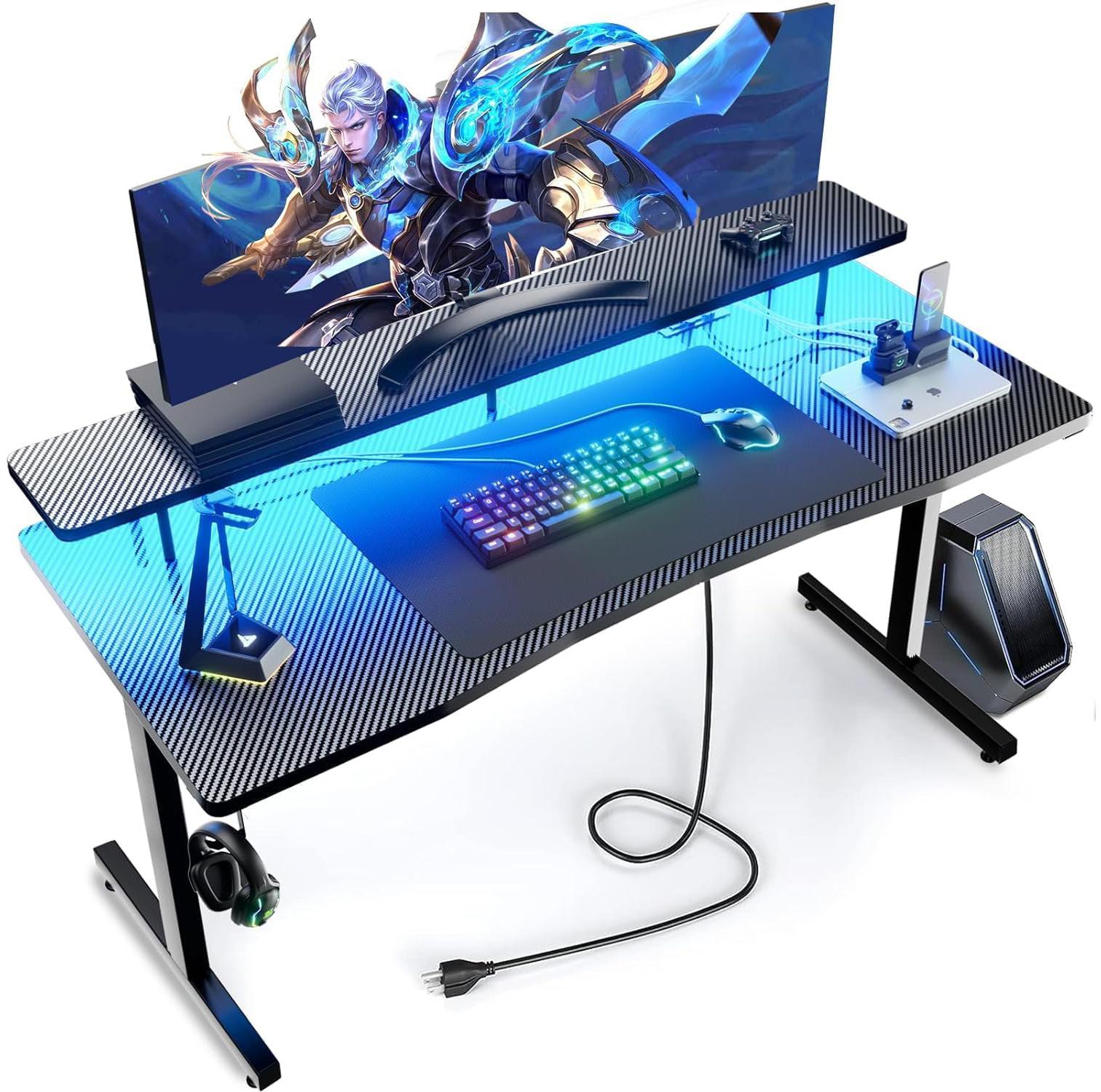 Gtracing 55in Gaming Computer Desk with LED Lights for $49.29 Shipped