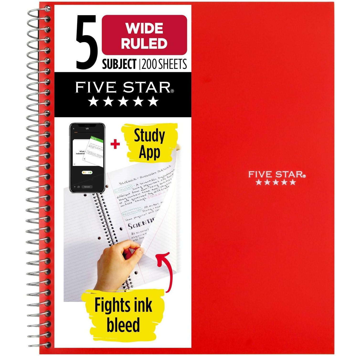 5-Subject Five Star Double-Sided Wide Ruled Spiral Notebook for $2.97