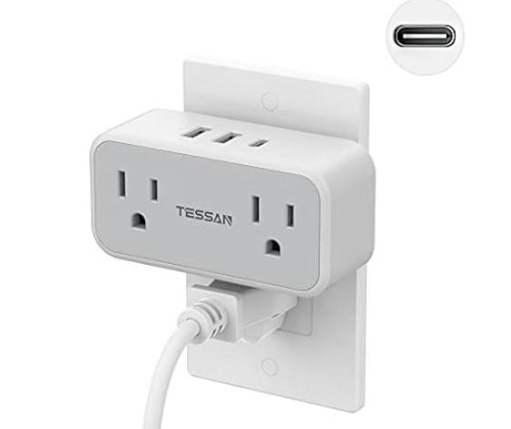 Tessan Wall Outlet Splitter 2 Outlets + 2 USB + 1 USB-C for $13.99