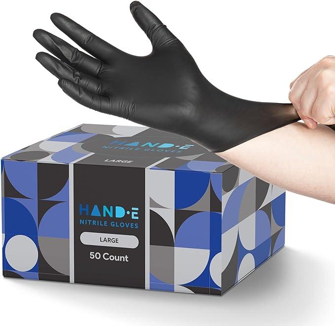 Hand-E Touch Black Nitrile Powder Disposable Gloves 50 Pack for $3.50