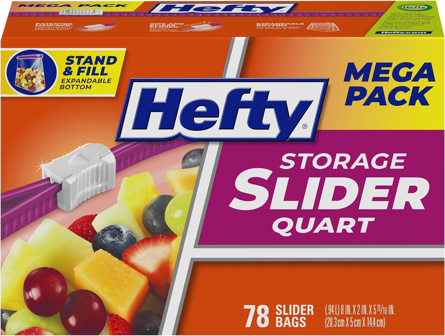 Hefty Slider Plastic Quart Food Storage Bags 78-Pack for $6.65