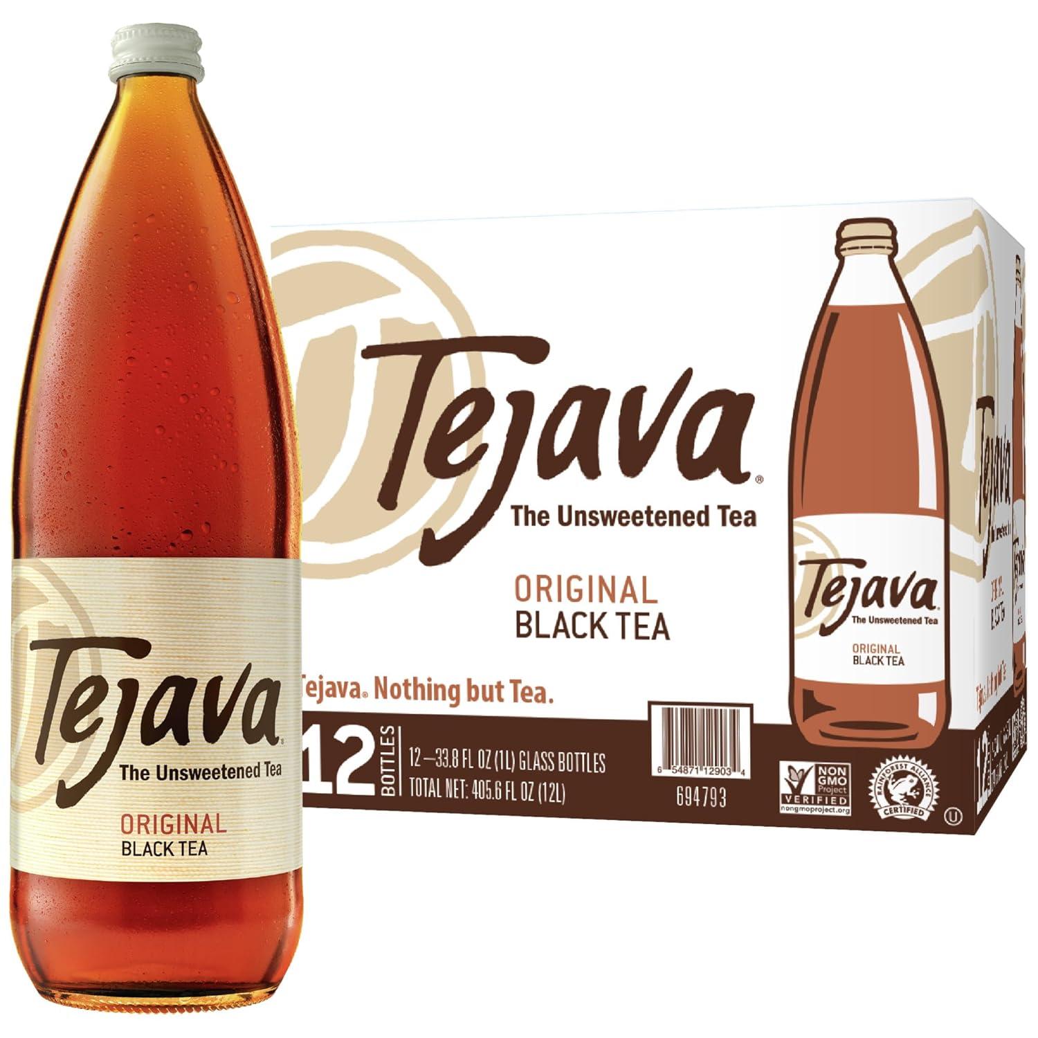 Tejava Unsweetened Black Iced Tea 1L Glass Bottles 12 Pack for $22.80