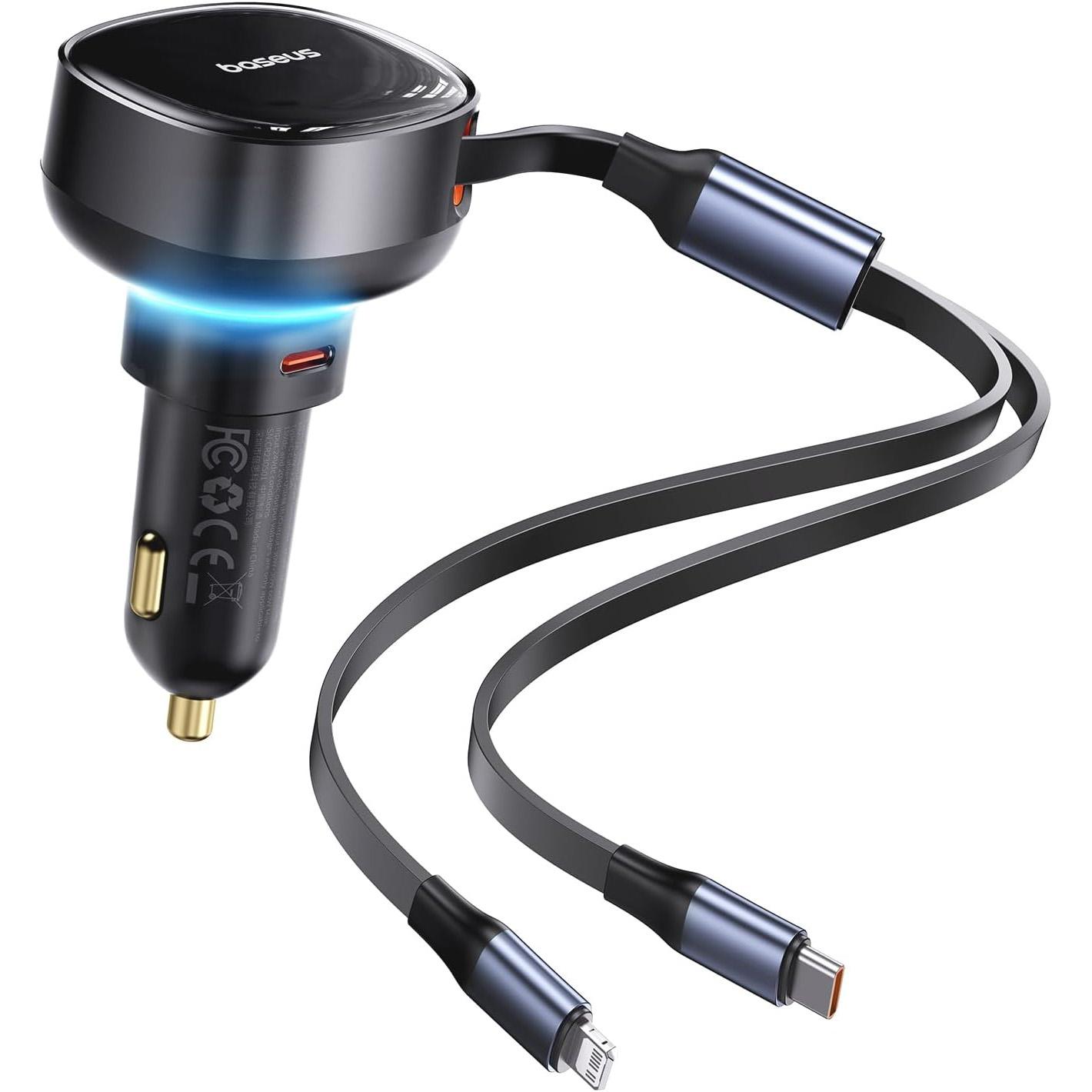 Baseus USB-C and iPhone Lightning 60W Retractable Car Charger for $11.74