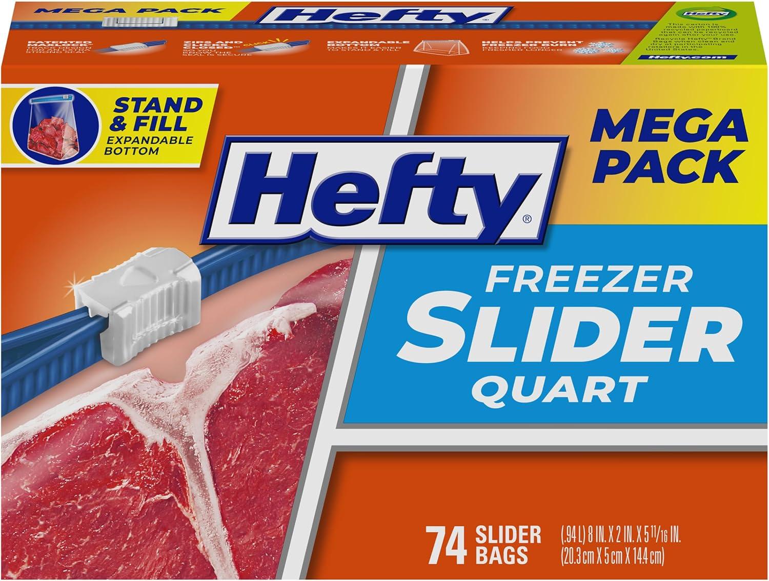 Hefty Slider Quart Freezer Bags 74 Pack for $6.81