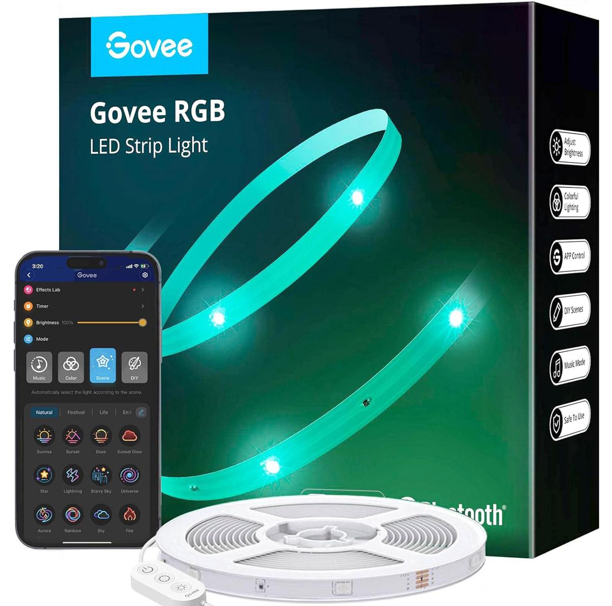 Govee 50ft Bluetooth RGB LED Strip Lights for $7.99