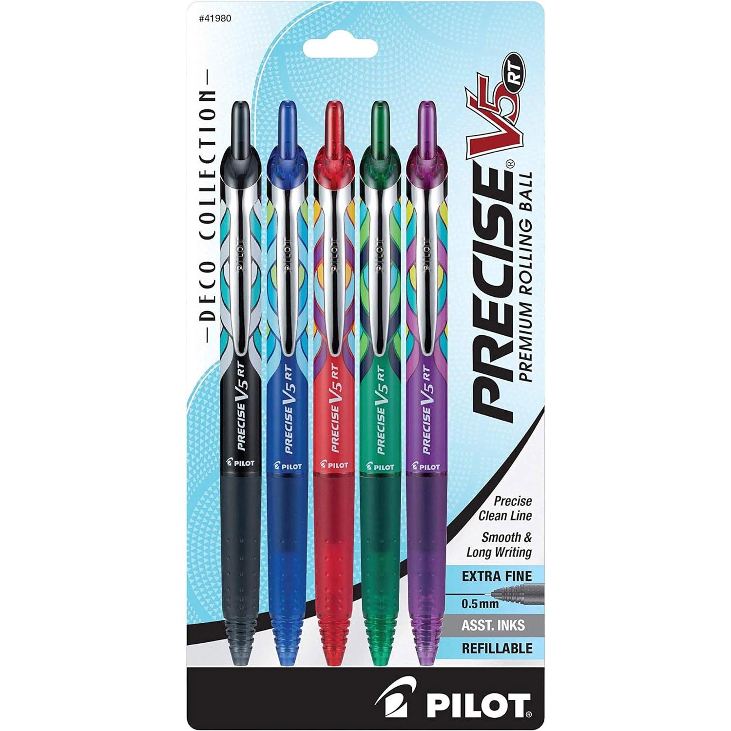 Precise V5 RT Deco Refillable Liquid Ink Rolling Ball Pens 5 Pack for $5.89