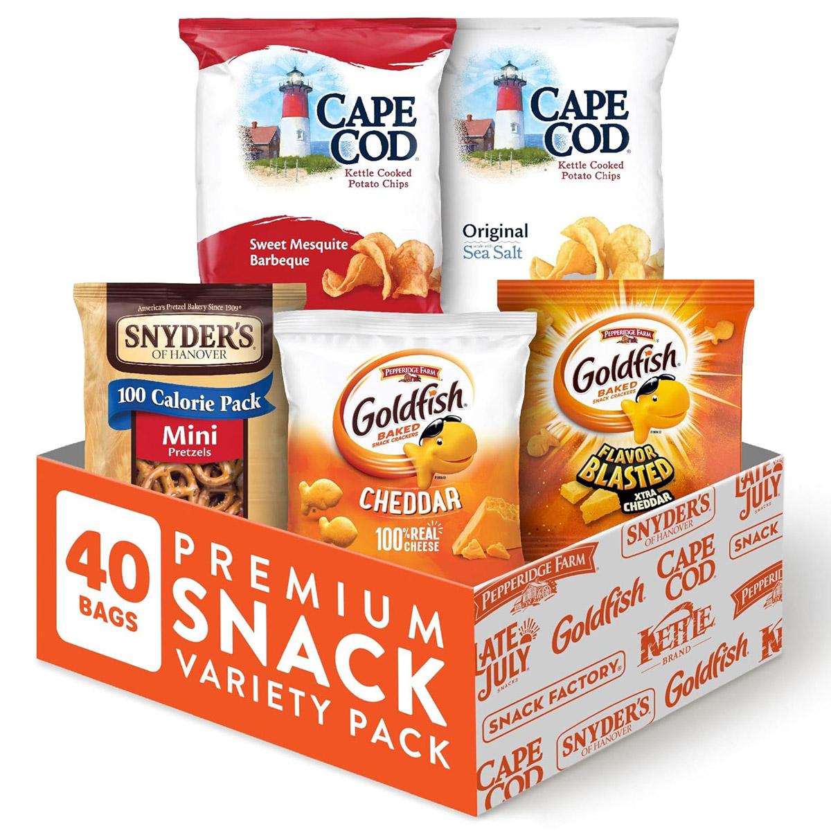 Goldfish Crackers and Snyders of Hanover Pretzels and Chips 40 Pack for $14.61