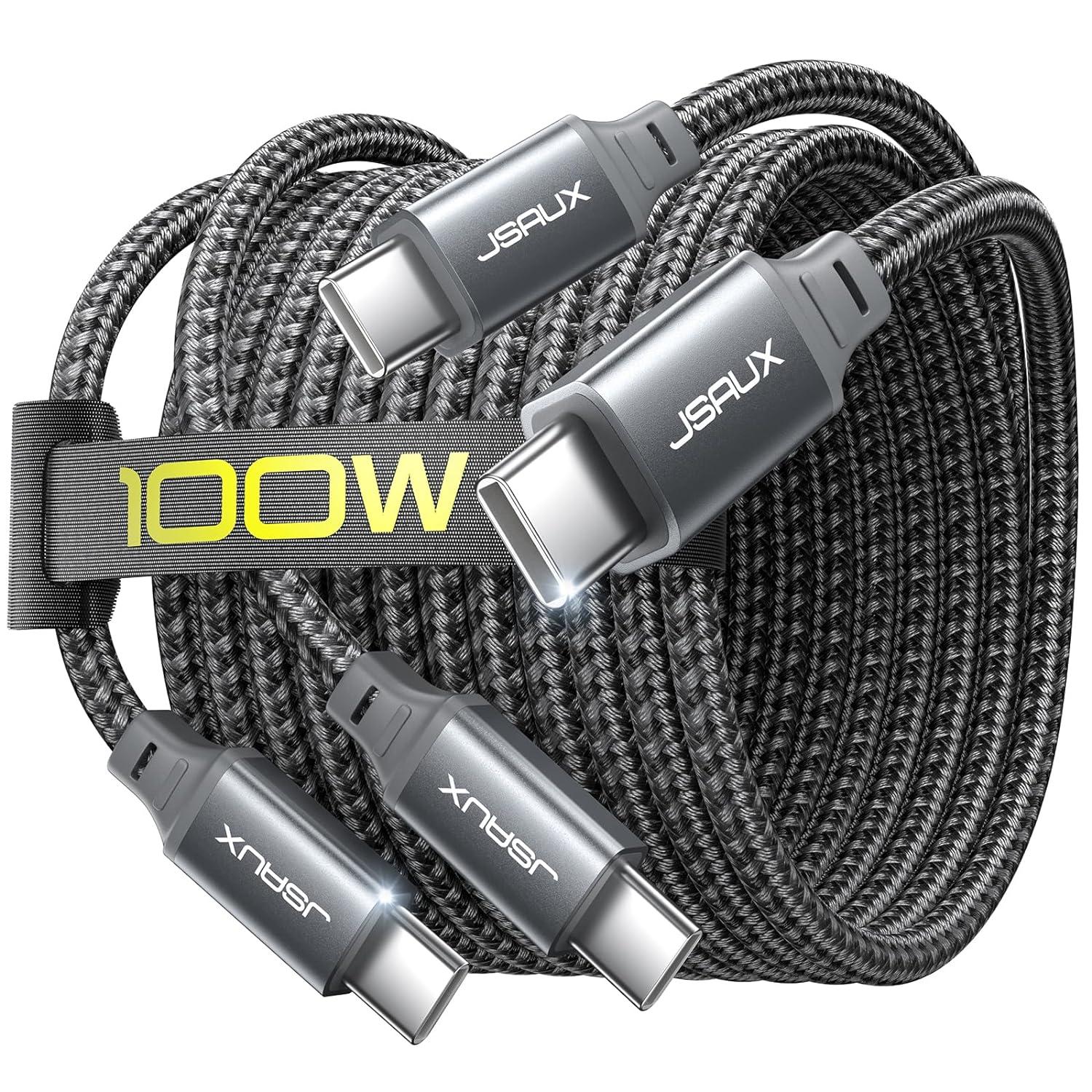 USB-C to USB-C Nylon Braided Fast Charging Cables 6ft 100w 2 Pack for $3.99