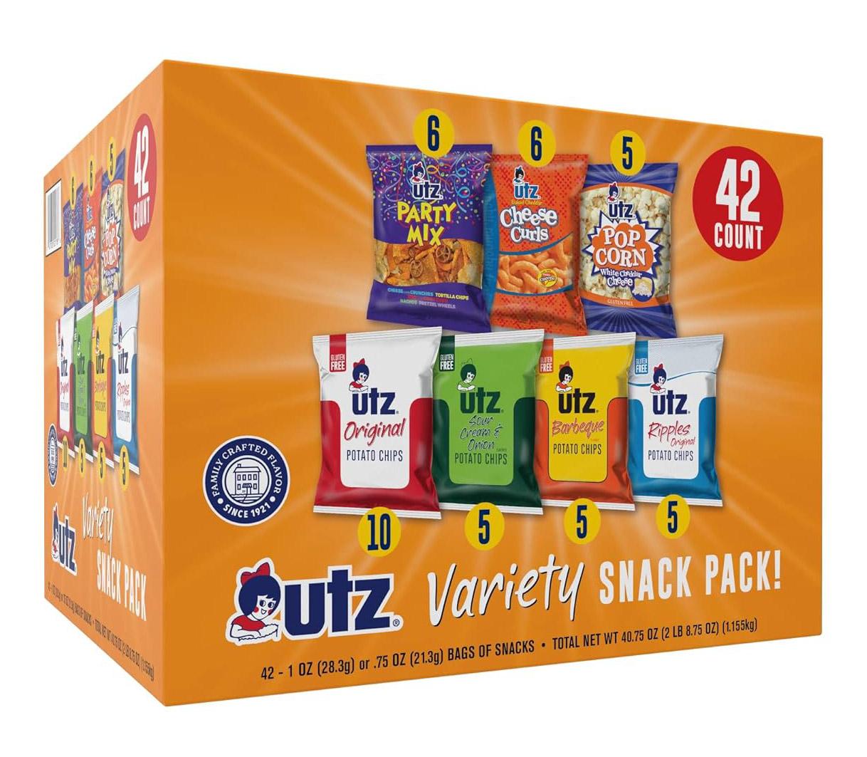 Utz Snack Variety Pack Individual Snacks 42 Pack for $11.38