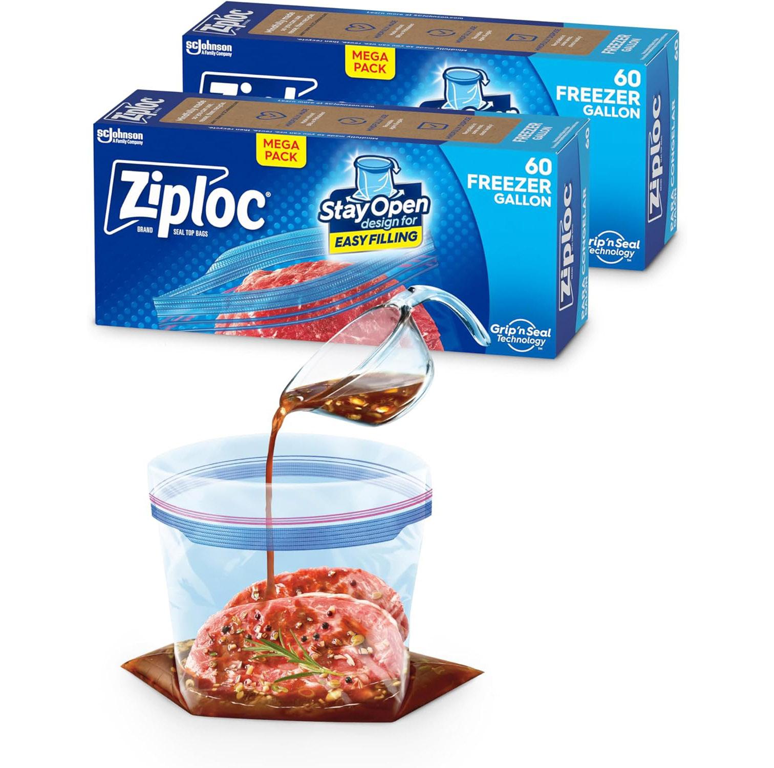 Ziploc Gallon Food Storage Freezer Bags 2-Pack 60-Count for $11.11