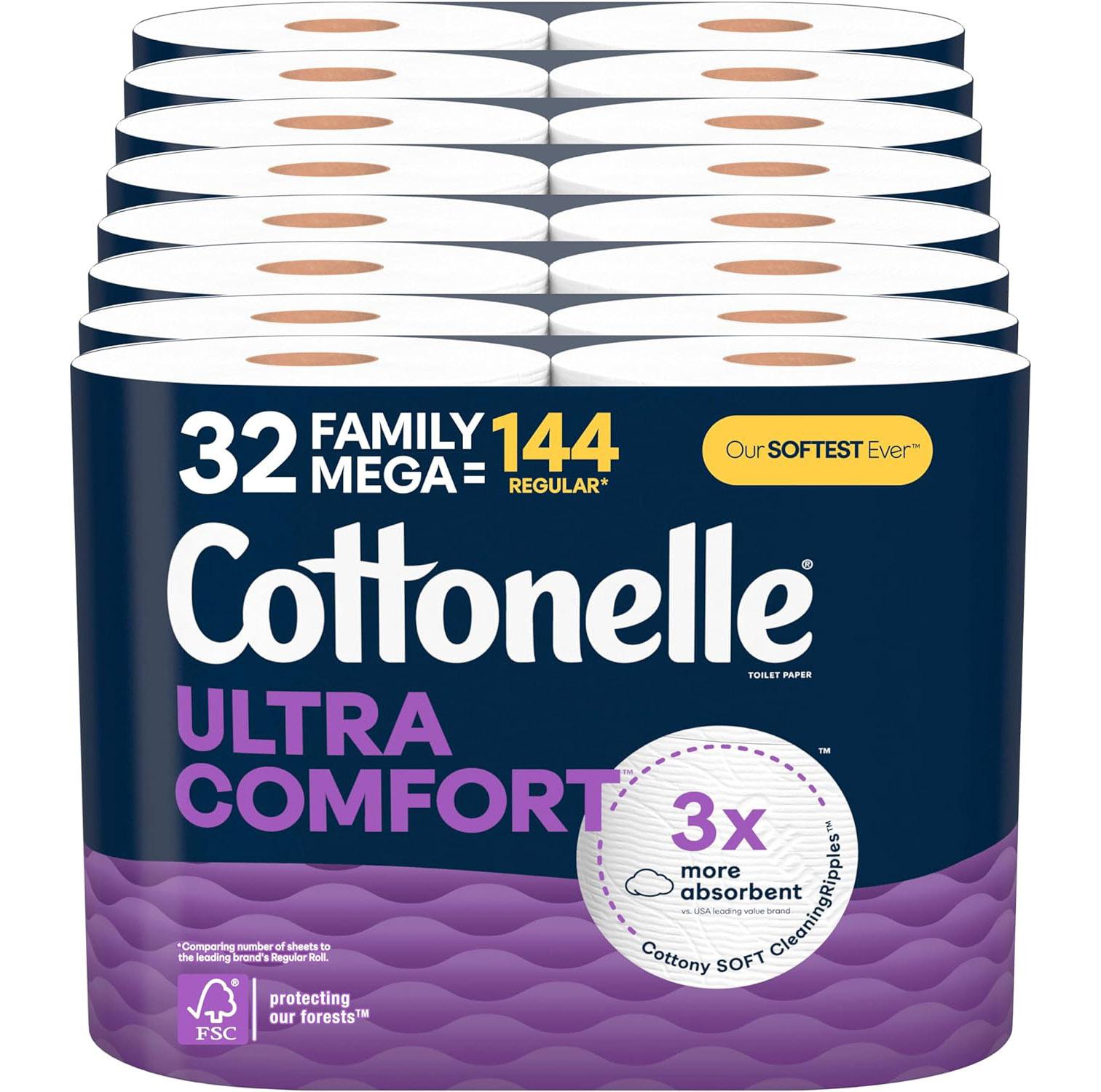 Cottonelle Family Mega Rolls Toilet Paper 32 Pack for $22.61