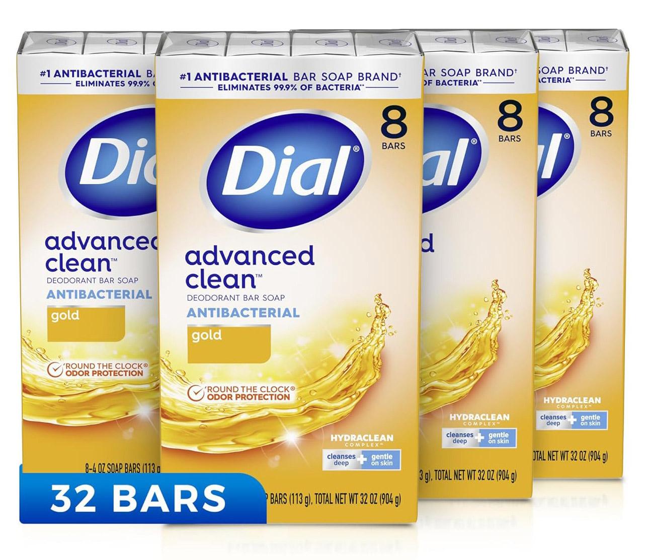 Dial Antibacterial Advanced Clean Gold Deodorant Bar Soap 32 Pack for $20.24