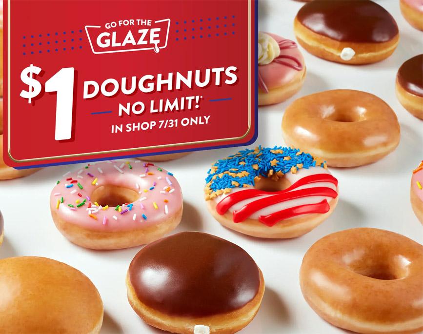 Krispy Kreme Doughnuts Any Doughnut for $1