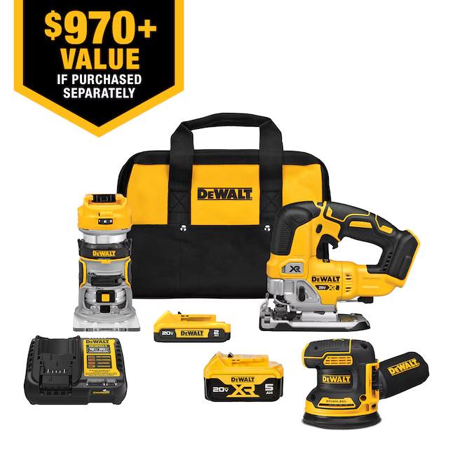 Dewalt 20V MAX XR 3-Tool Brushless Woodworking Power Tool Combo Kit for $299