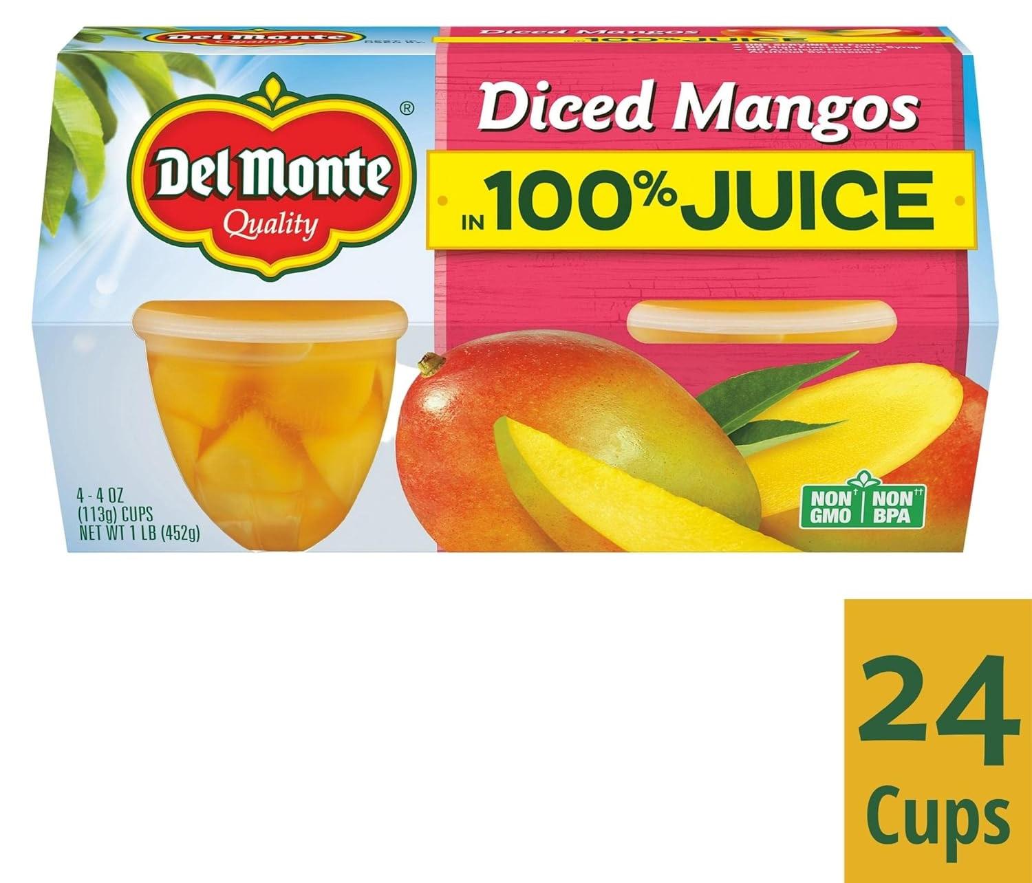 Del Monte Diced Mangoes Fruit Cups 24 Pack for $8.04