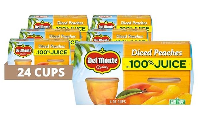 Del Monte Diced Peaches Fruit Cups 24 Pack for $8.04