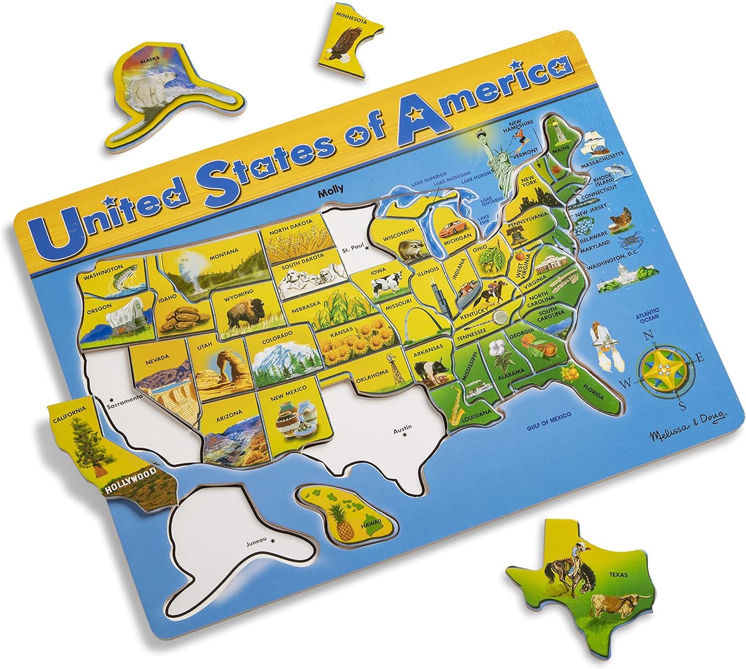 Melissa Doug Kids Wooden United States Map Puzzle $7.59