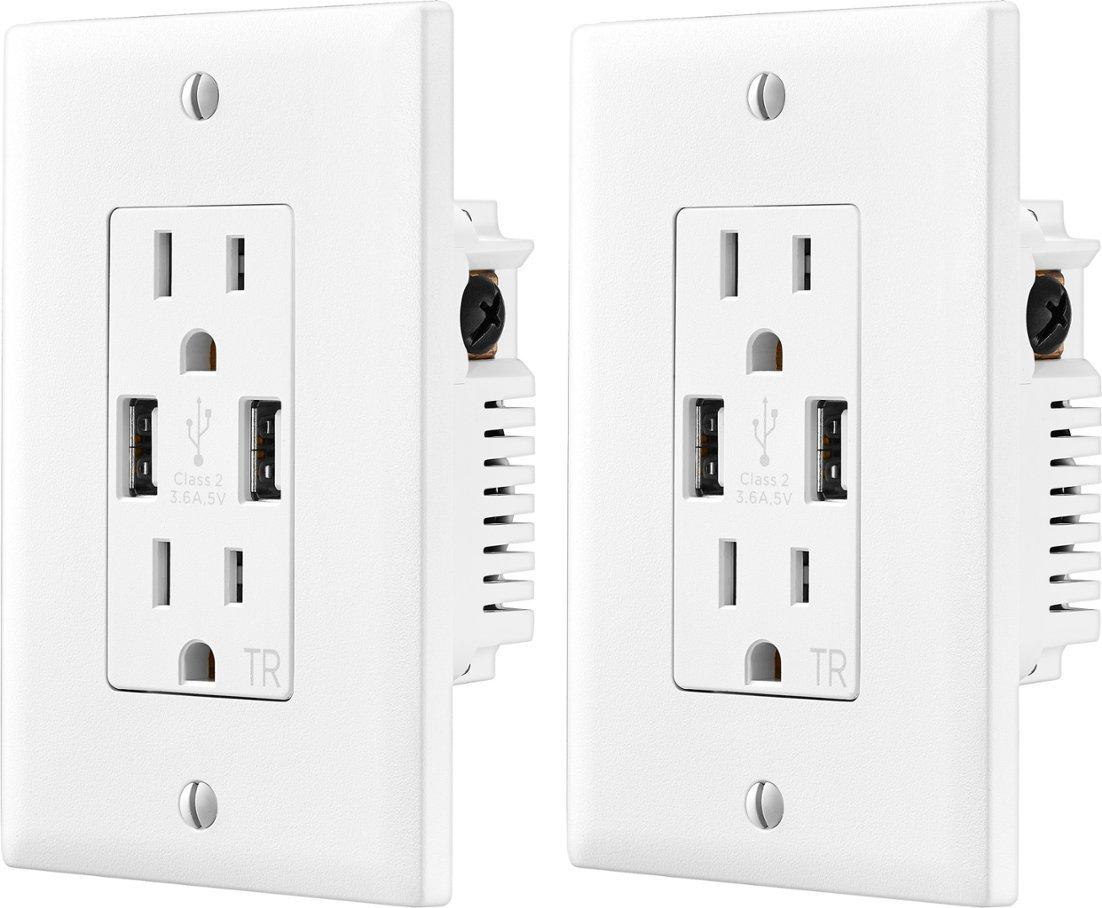 Insignia 2-Outlet In-Wall Outlet with 2 USB Ports $17.99