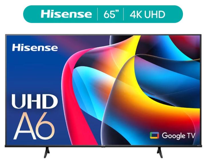 65in Hisense A6 Series 4K UHD Google Smart TV $298