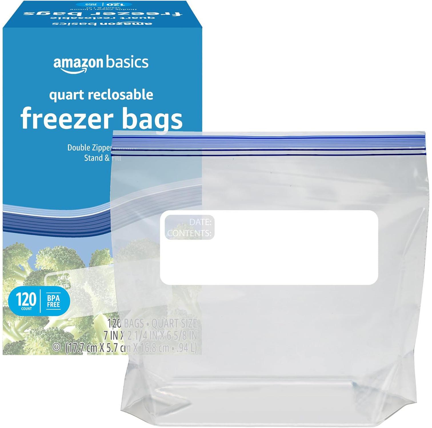 Amazon Basics Reclosable Freezer Quart Bag 120 Pack $6.99