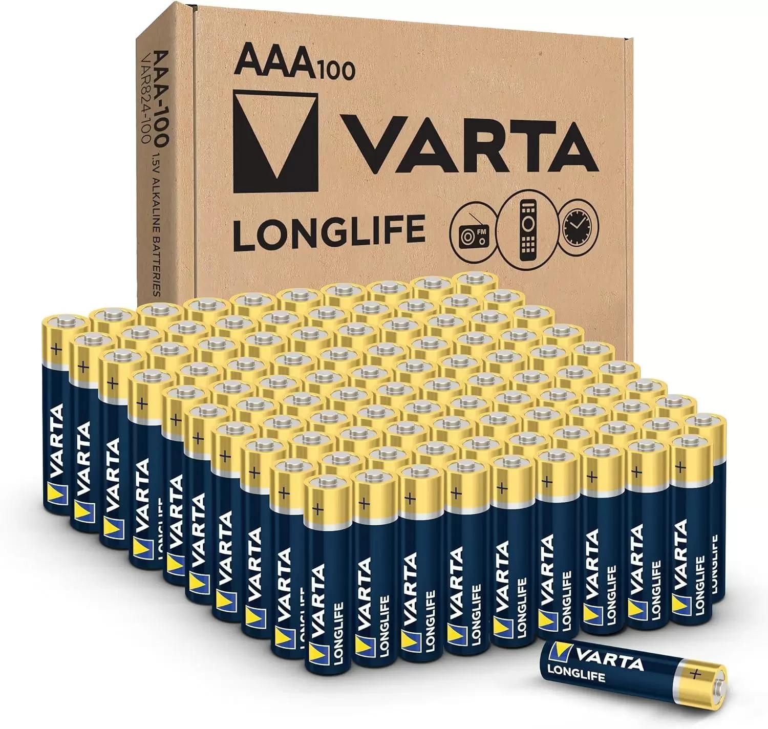 Varta Alkaline AA or AAA Longlife Batteries 100 Pack $12.87